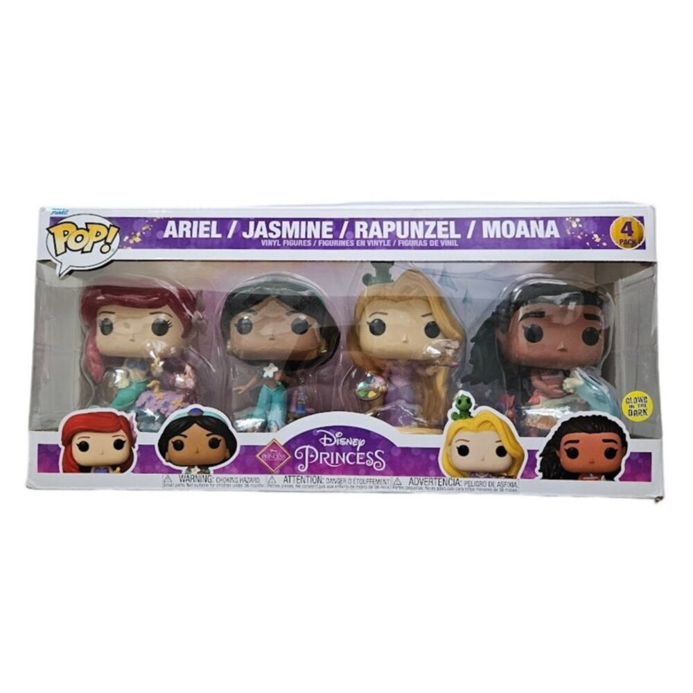 Funko POP Disney Princess 4 Pack Glows In Dark Ariel, Jasmine, Rapunzel, Moana